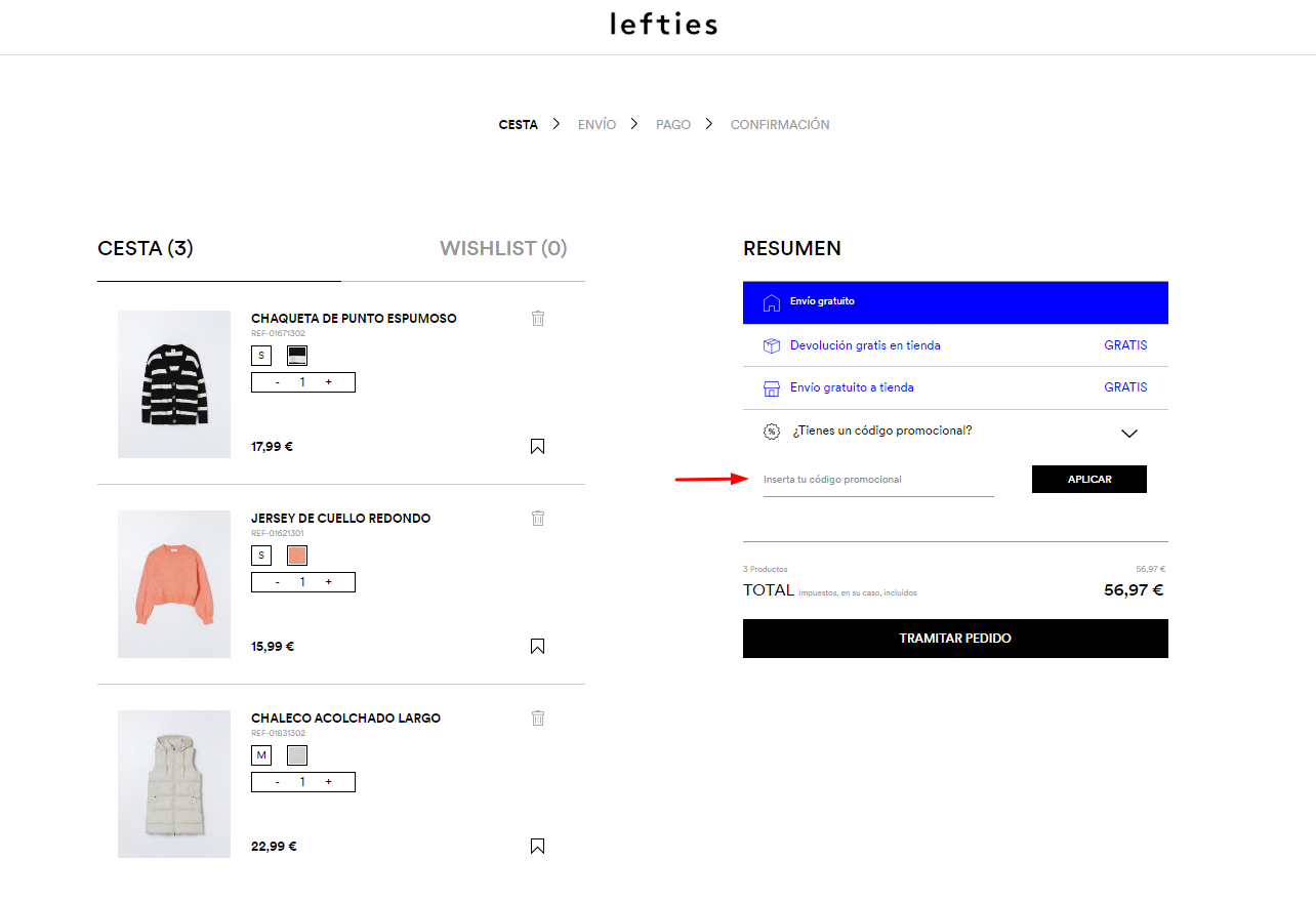 Imagen 6: Usar código promocional en Lefties