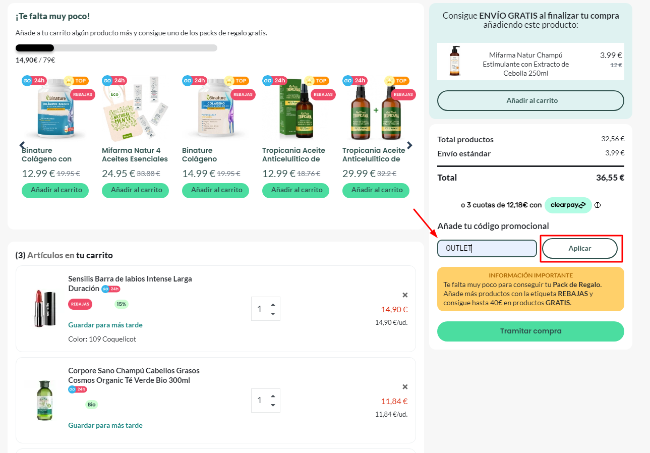 Imagen 6: Usar código promocional en Dosfarma