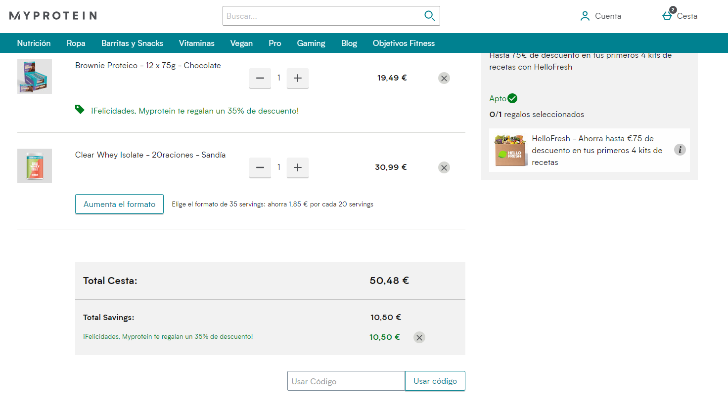 Imagen 7: Usar código promocional en Myprotein