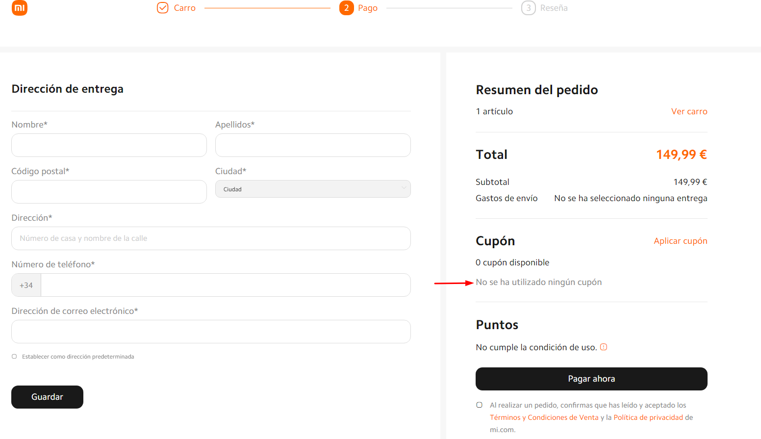 Imagen 7: Usar código promocional en Xiaomi