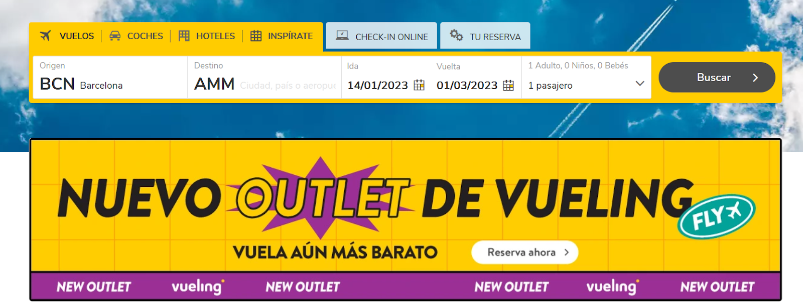 Usar código promocional en Vueling