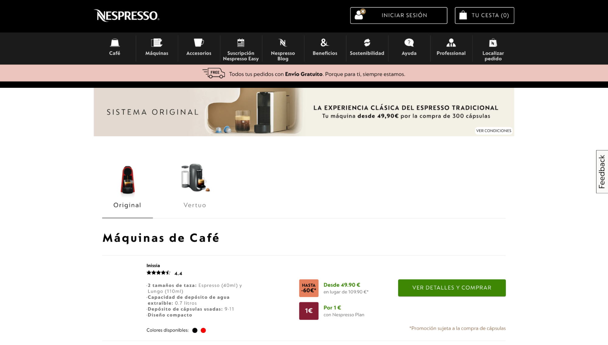 Oferta imperdible! La cafetera Nespresso Inissia con cápsulas de