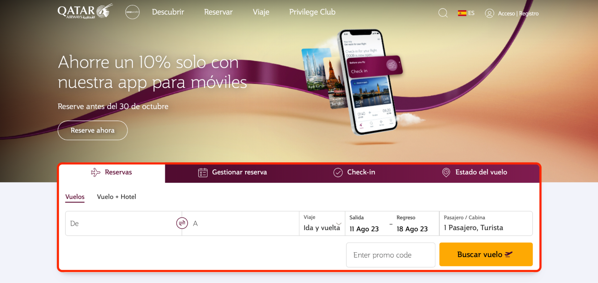 Imagen 6: Usar código promocional en Qatar Airways