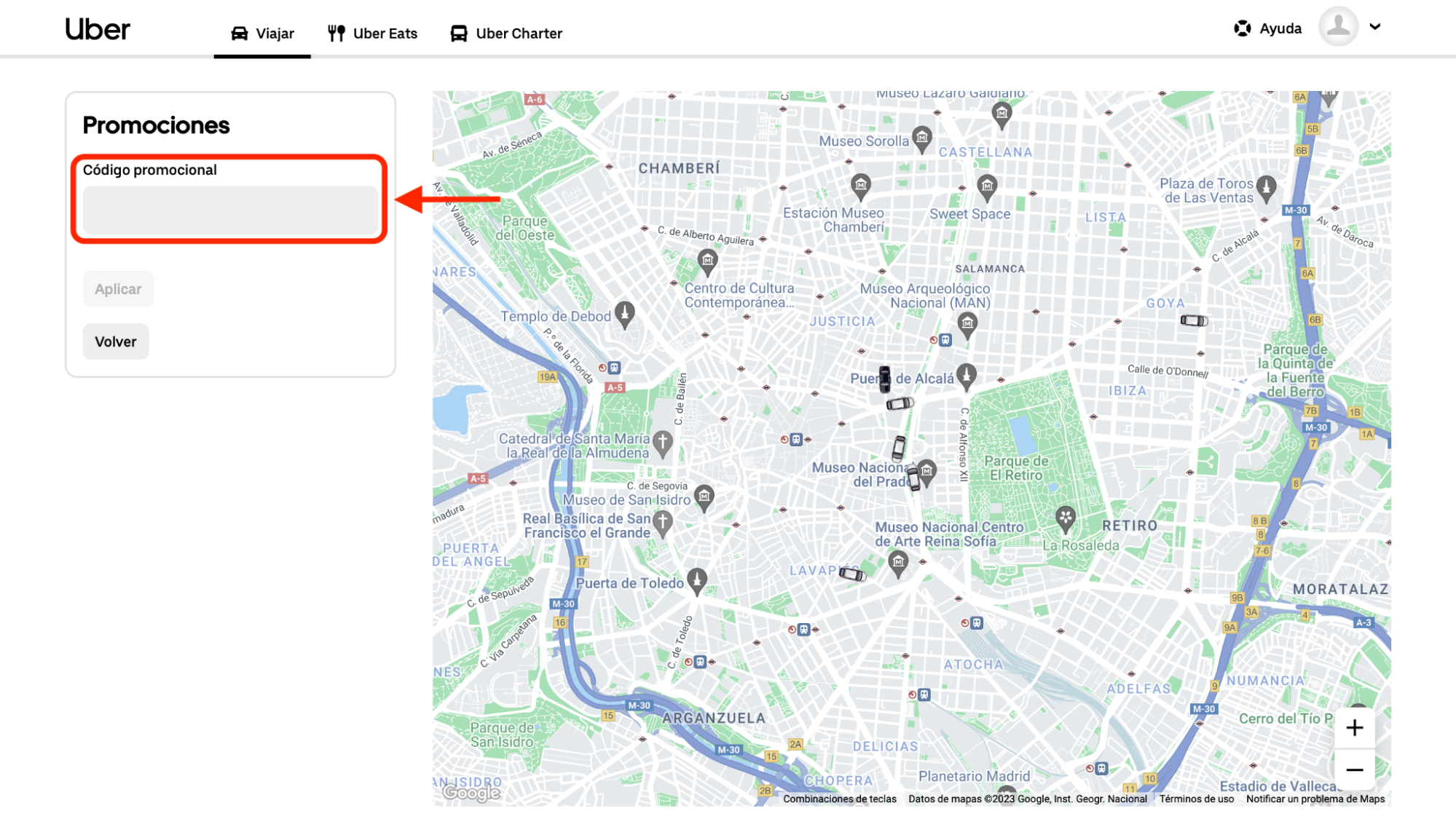 Imagen 8: Usar código promocional en Uber