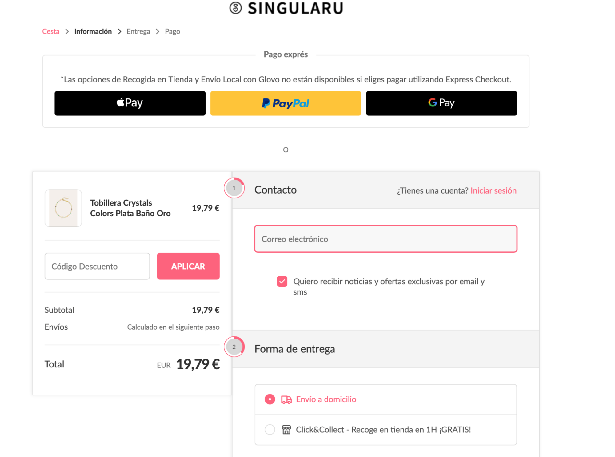 Imagen 9: Usar código promocional en Singularu