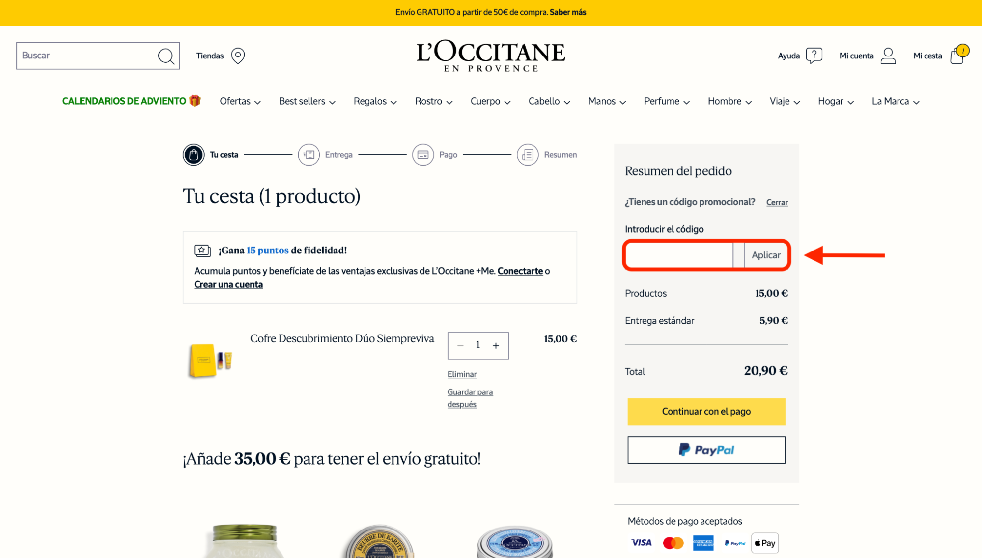 Imagen 9: Usar código promocional en L'Occitane