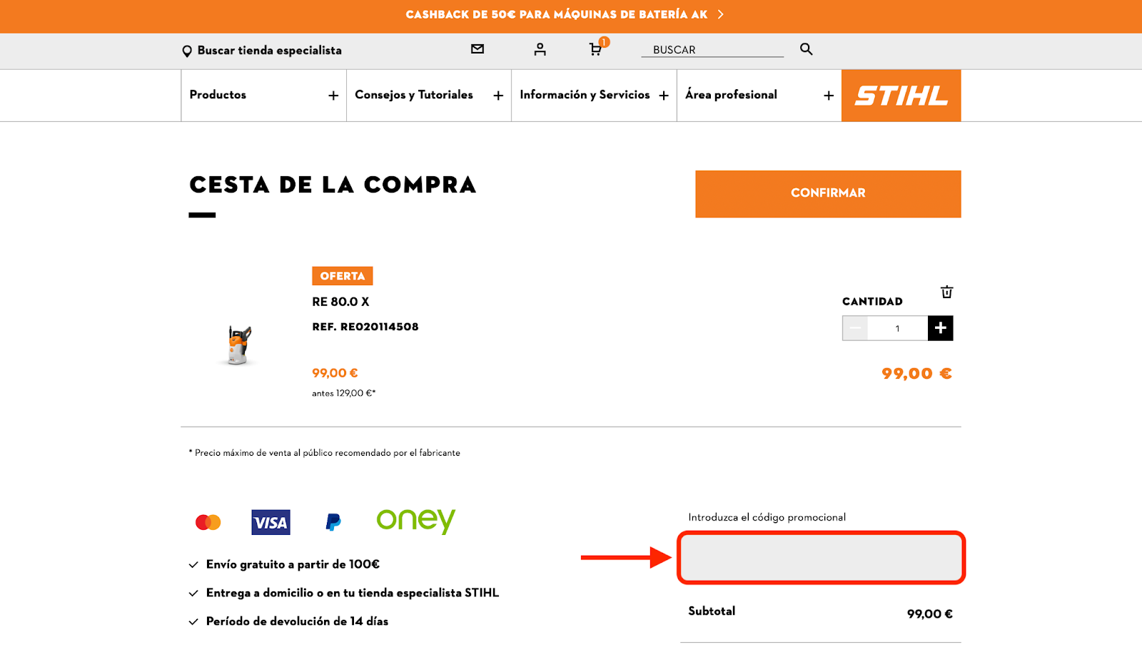 Imagen 8: Usar código promocional en STIHL