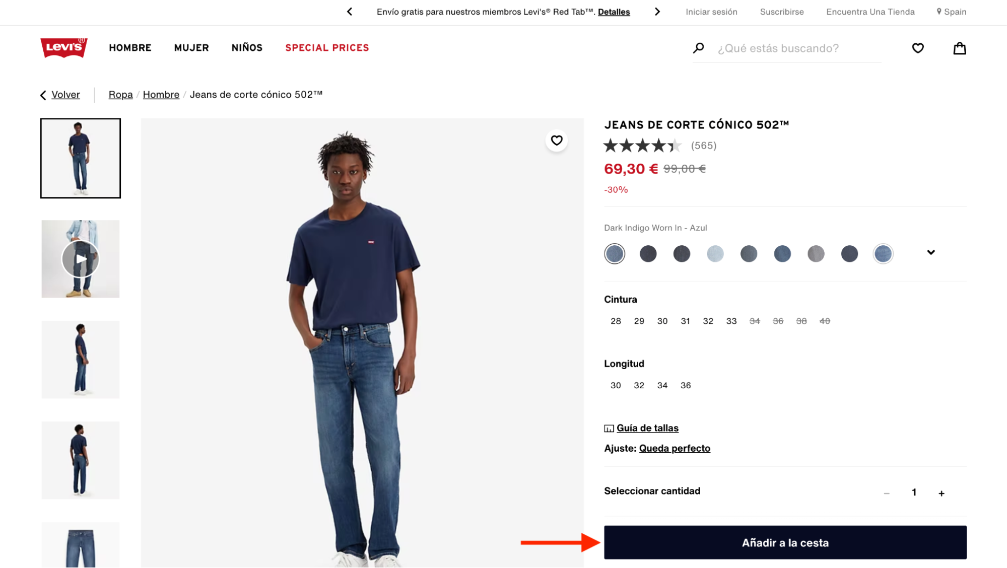 Imagen 7: Usar código promocional en Levi's