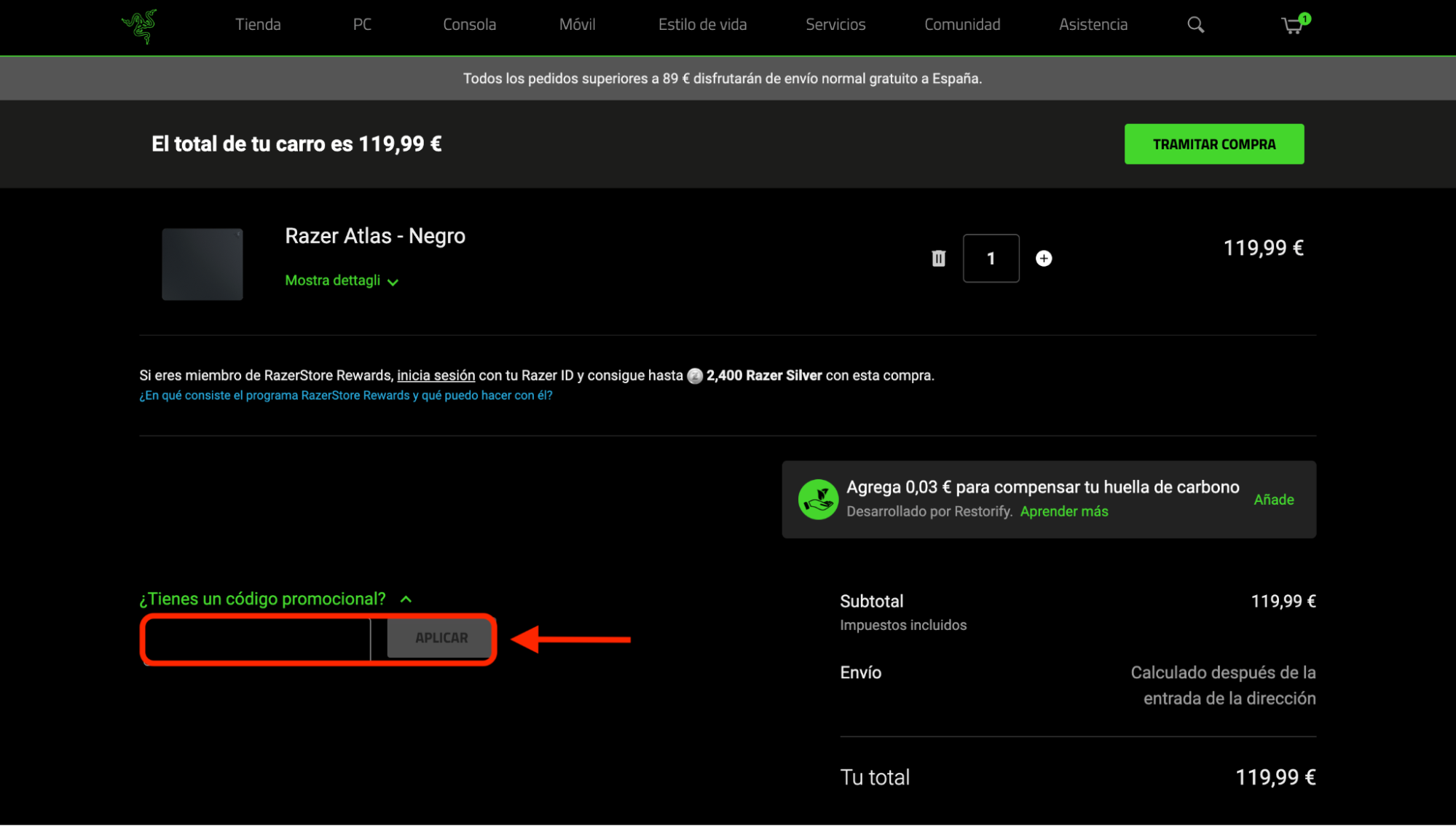 Imagen 8: Usar código promocional en Razer