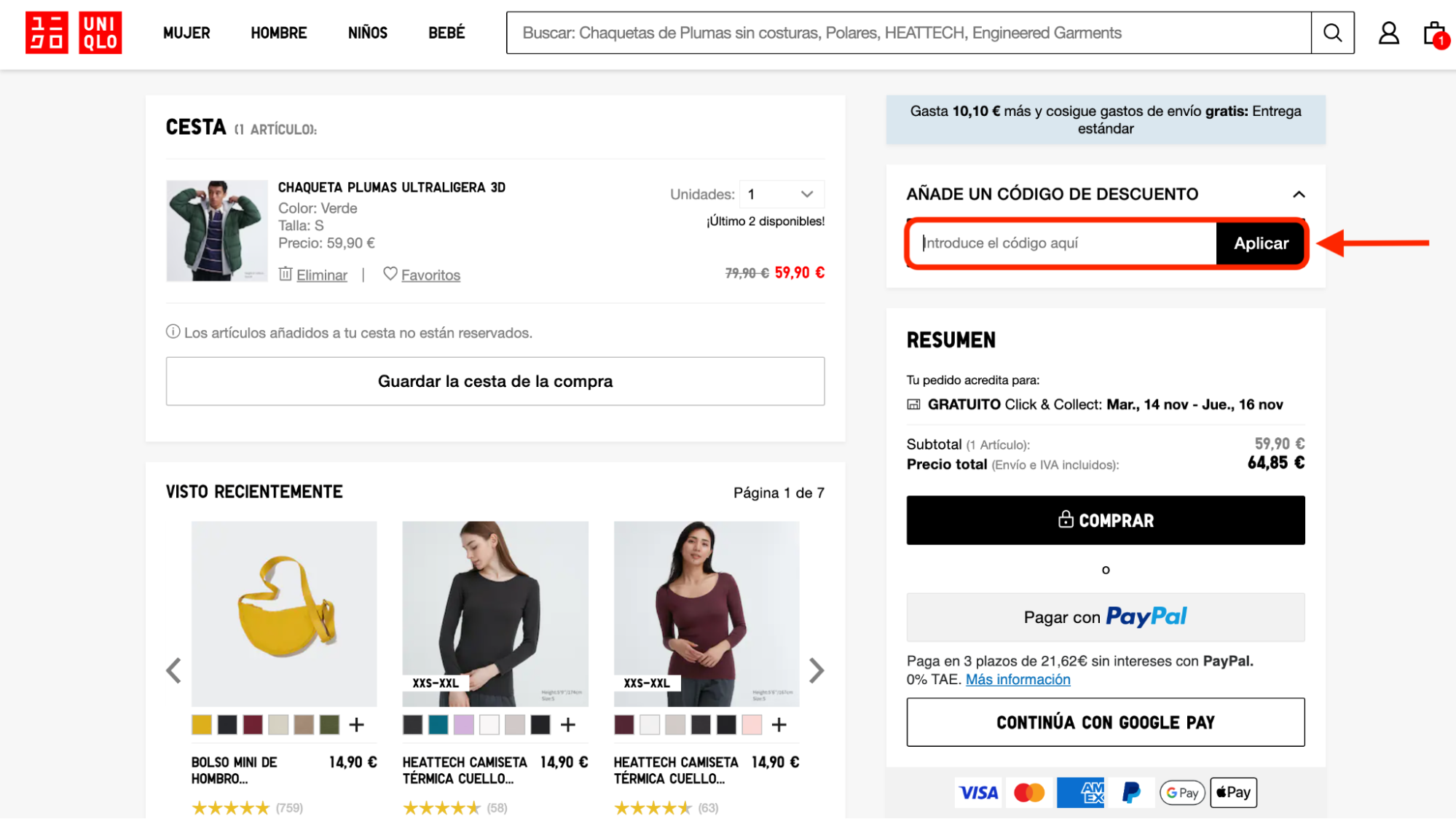 Imagen 7: Usar código promocional en Uniqlo