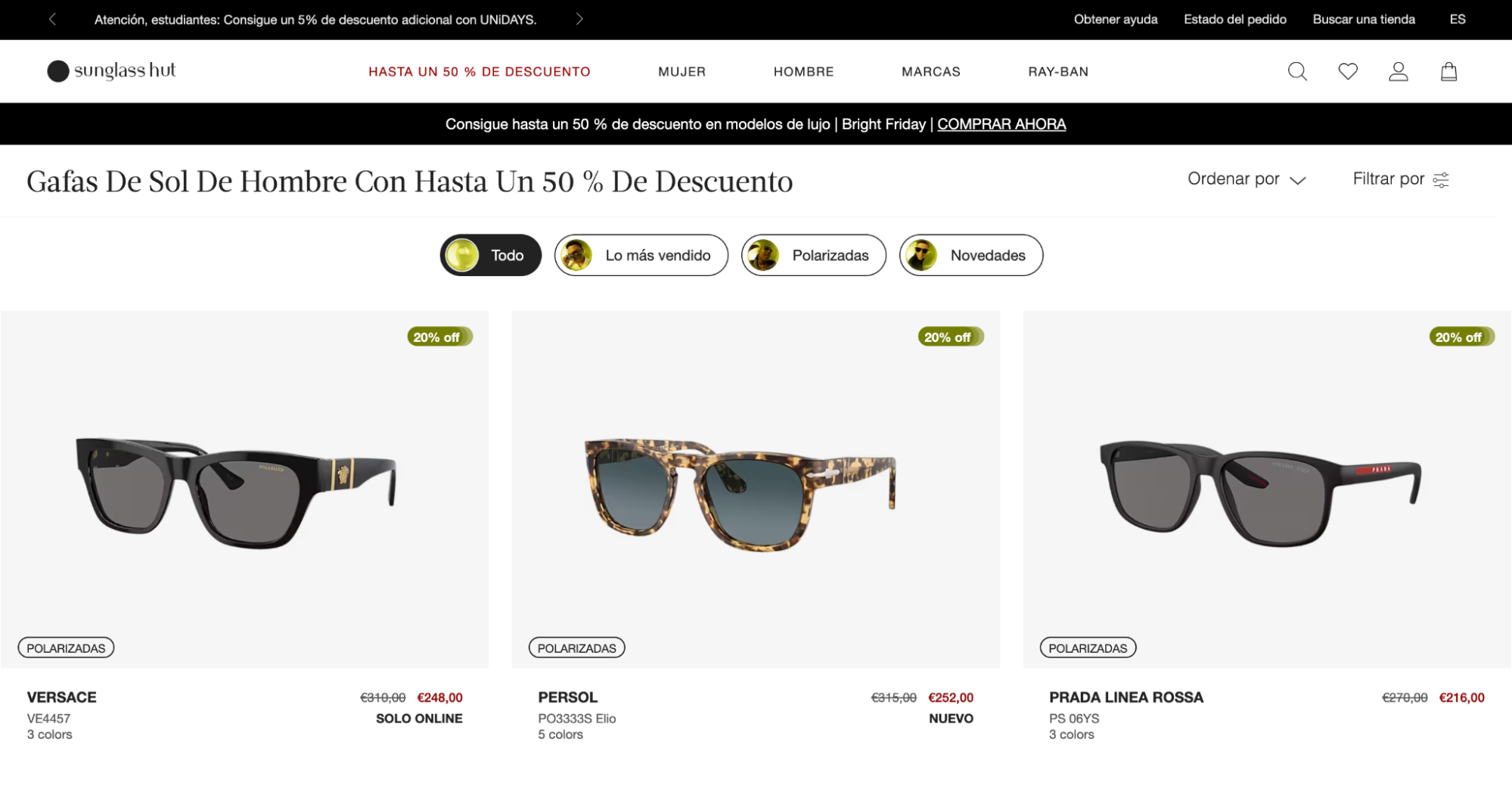 Usar código promocional en Sunglass Hut