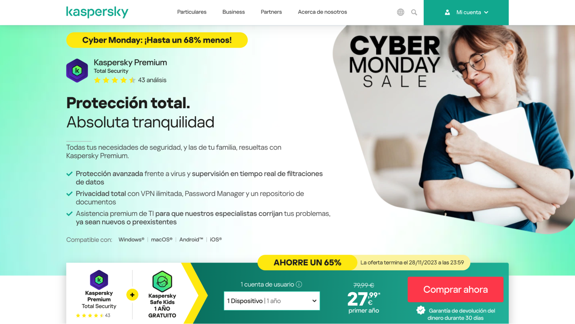 Usar código promocional en Kaspersky