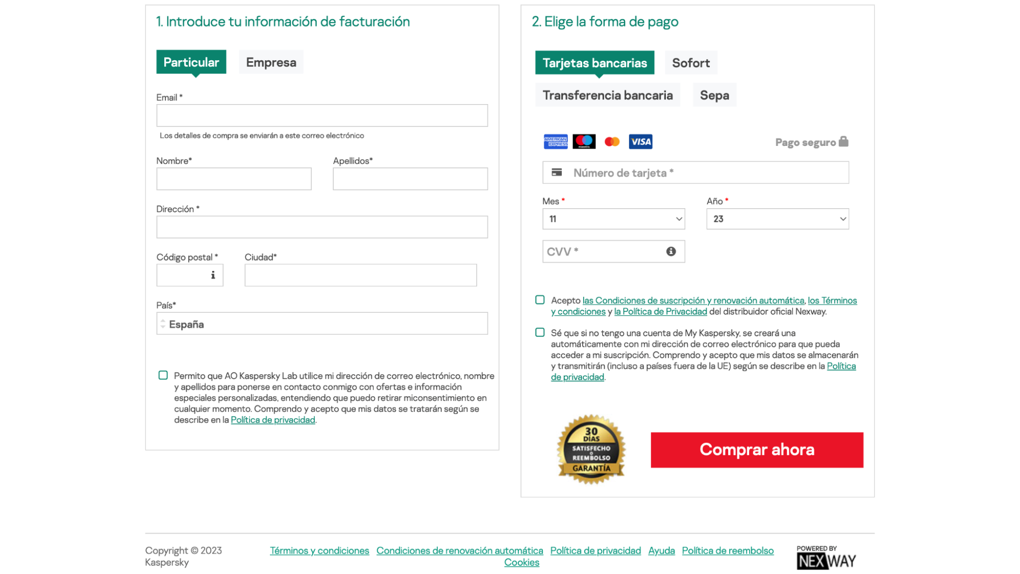 Imagen 7: Usar código promocional en Kaspersky