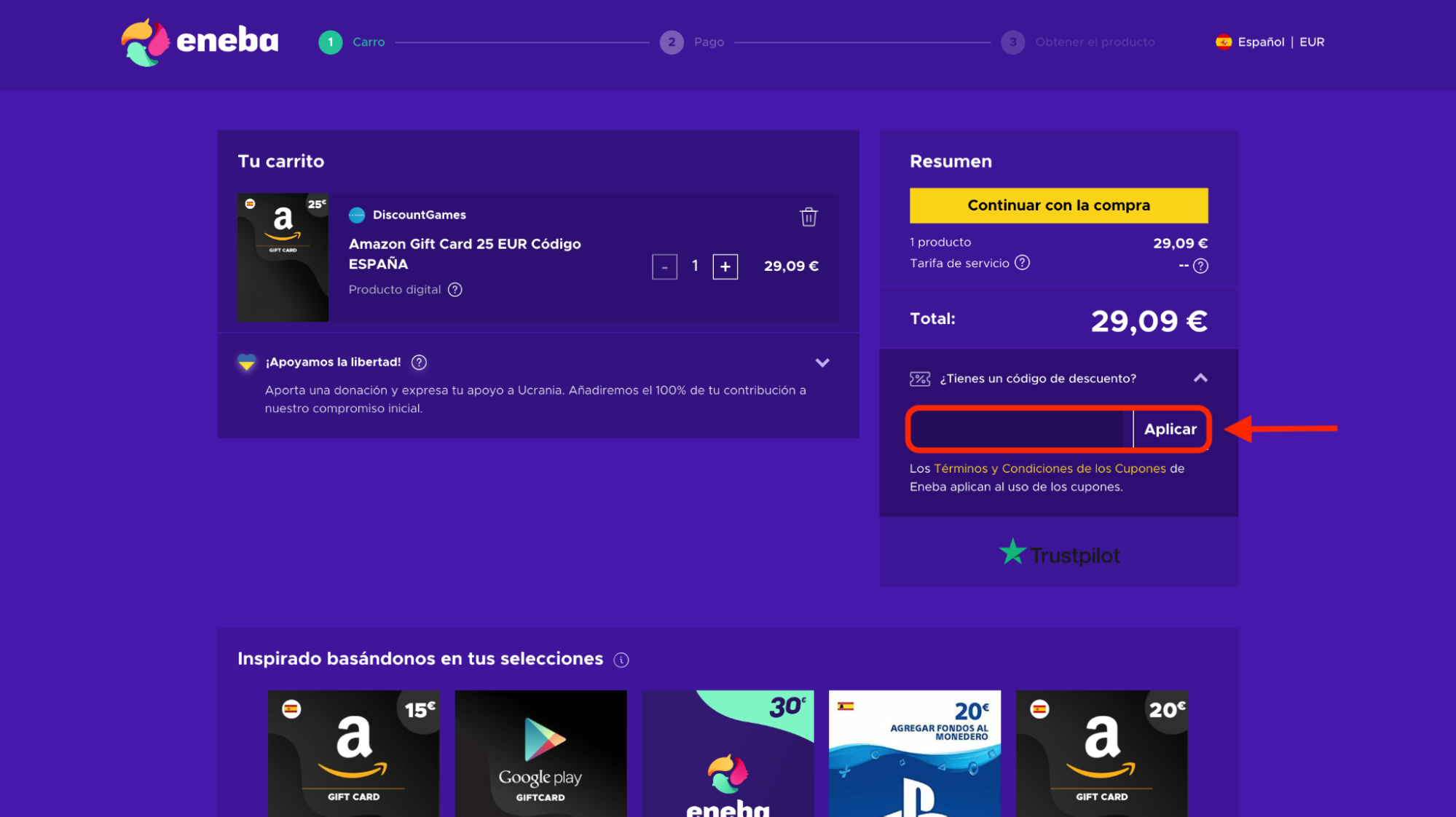 Imagen 7: Usar código promocional en Eneba