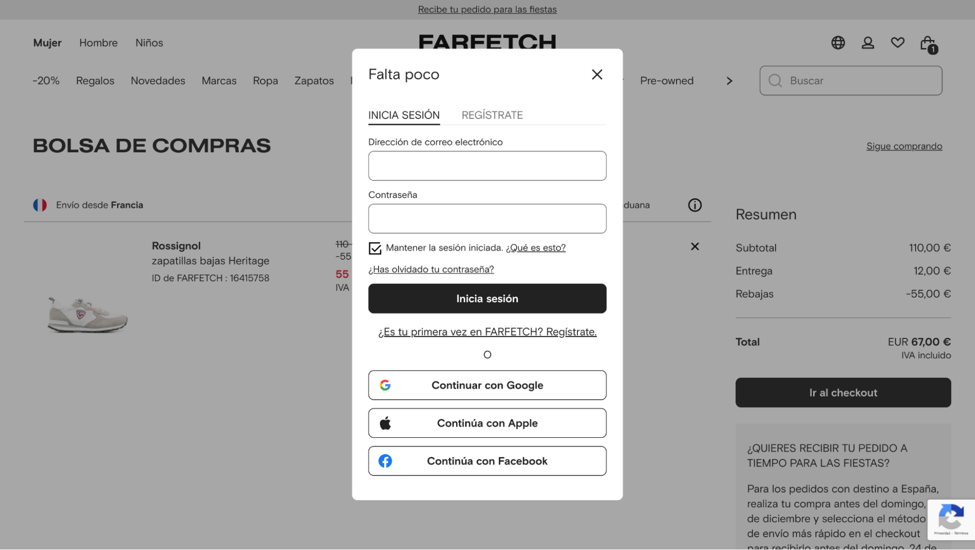 Imagen 2: Usar código promocional en FARFETCH