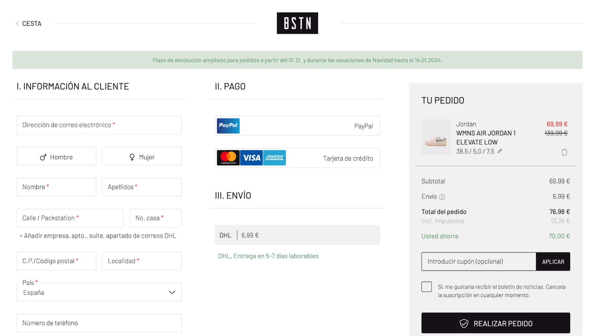 Imagen 4: Usar código promocional en BSTN