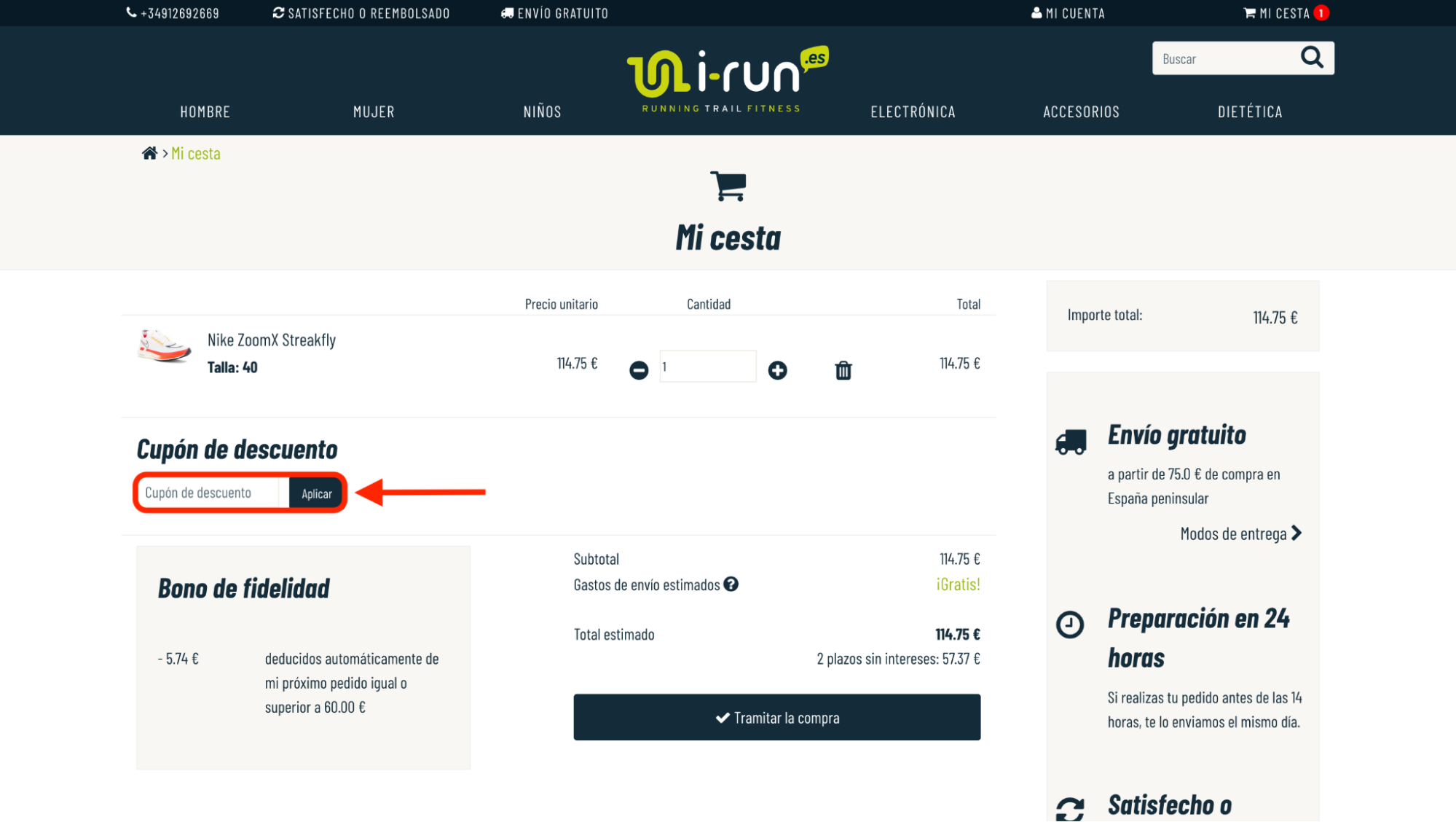 Imagen 2: Usar código promocional en i-Run