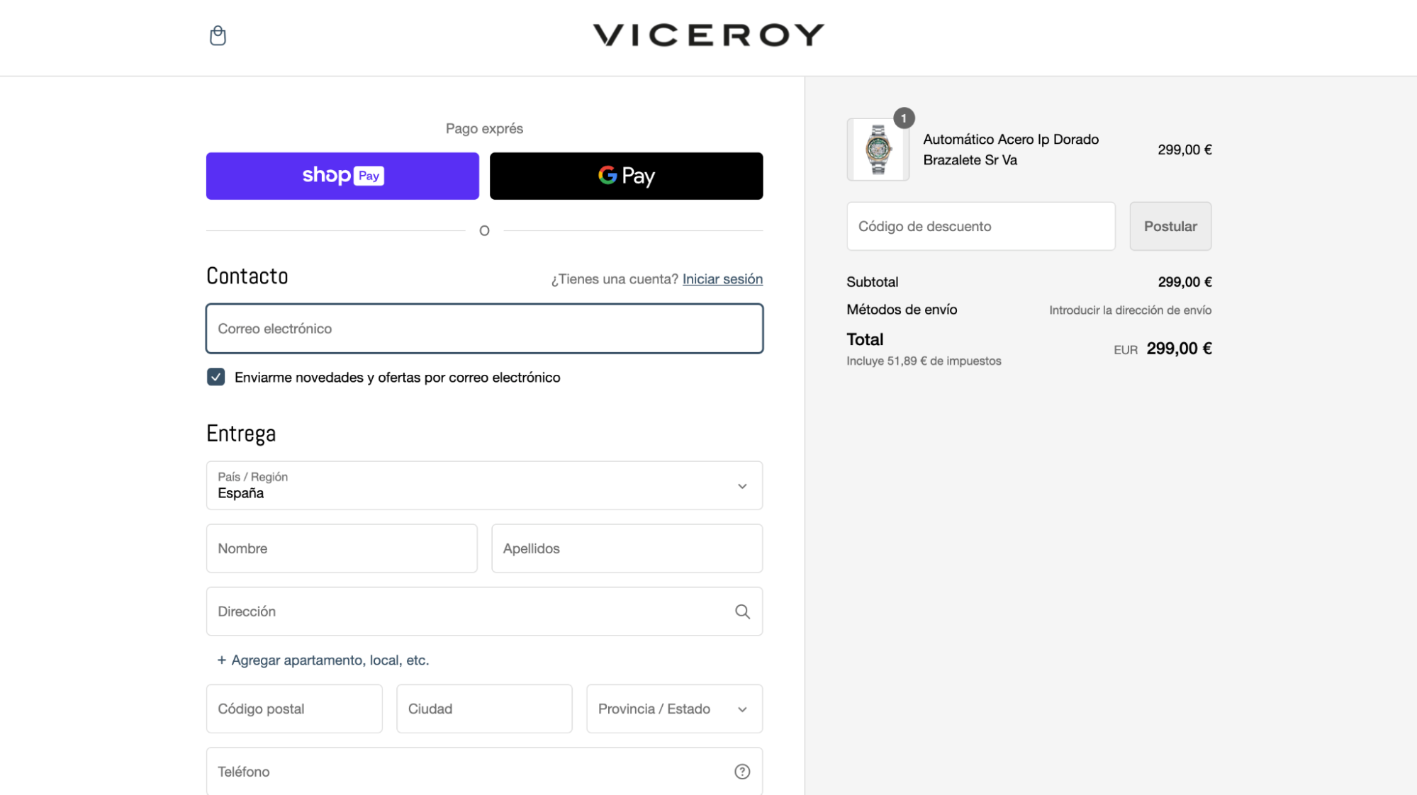 Imagen 3: Usar código promocional en Viceroy