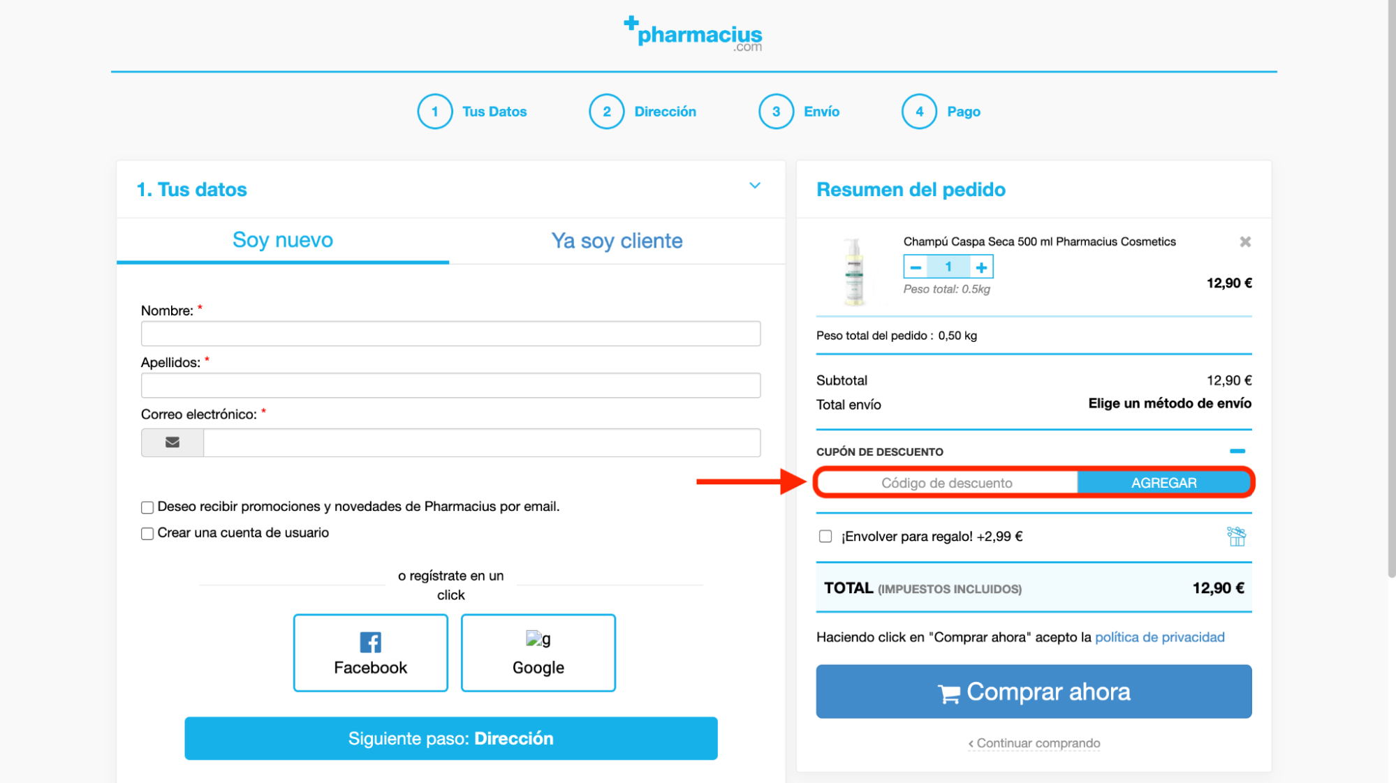 Imagen 2: Usar código promocional en Pharmacius