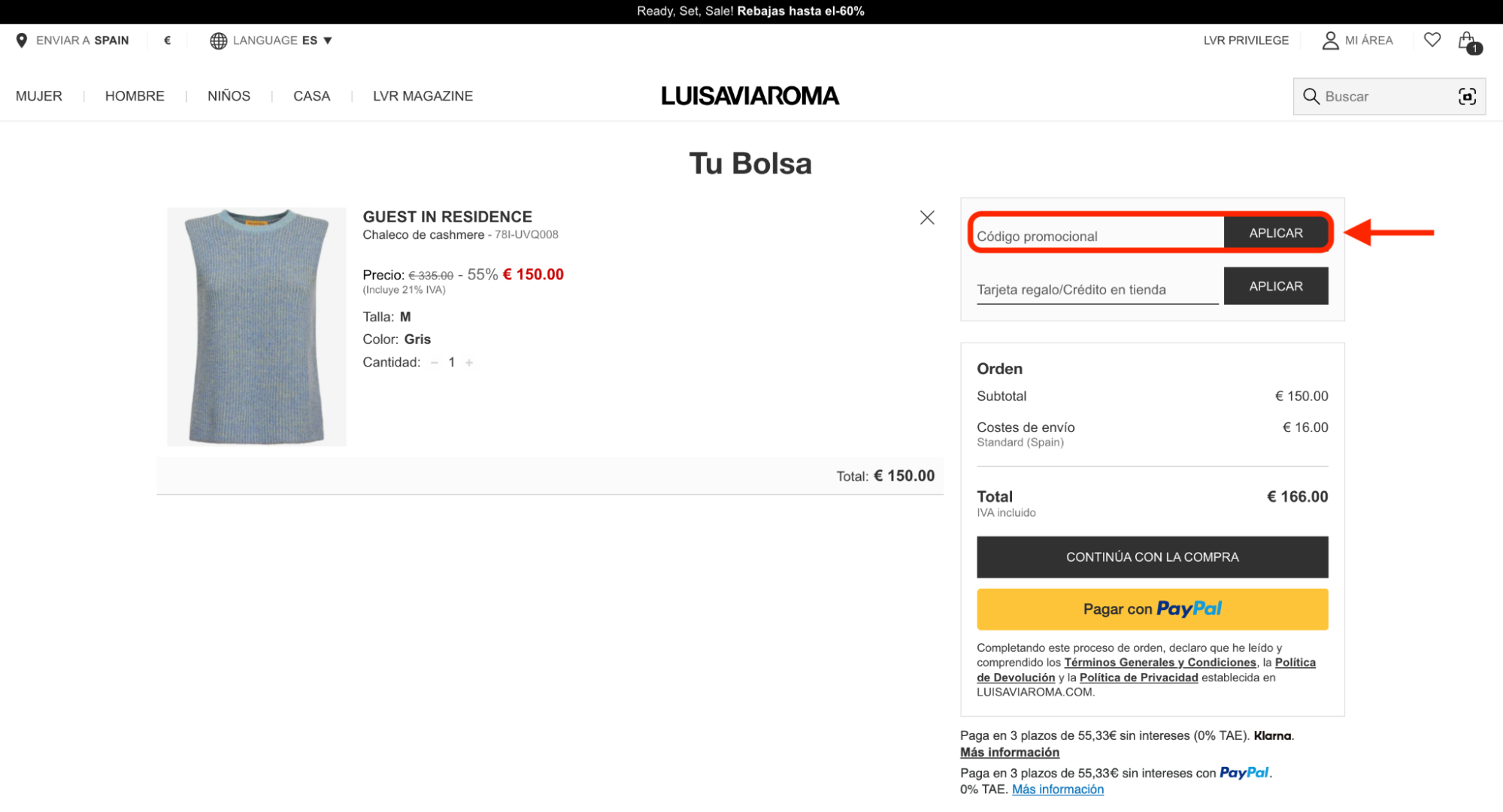 Imagen 2: Usar código promocional en LuisaViaRoma