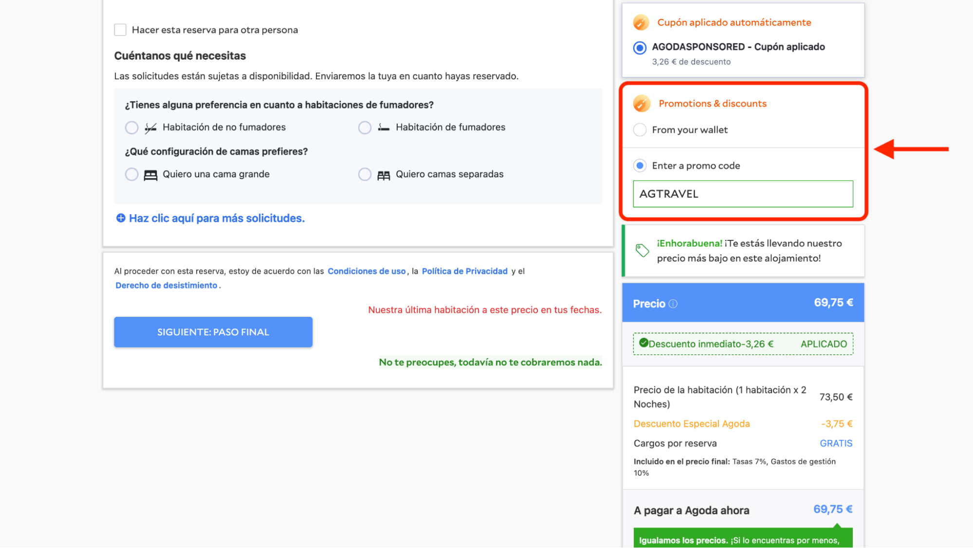 Imagen 3: Usar código promocional en Agoda