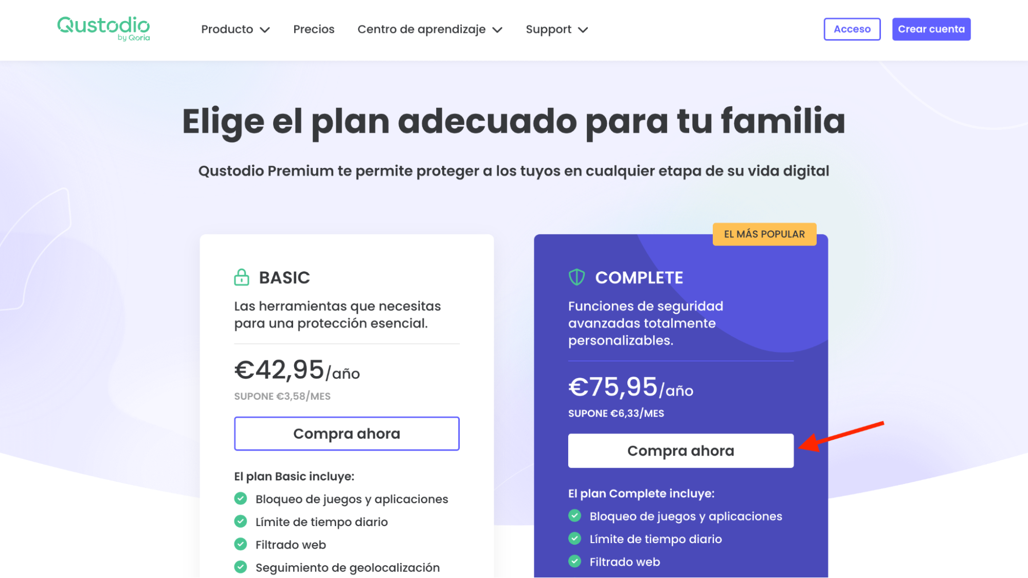 Usar código promocional en Qustodio