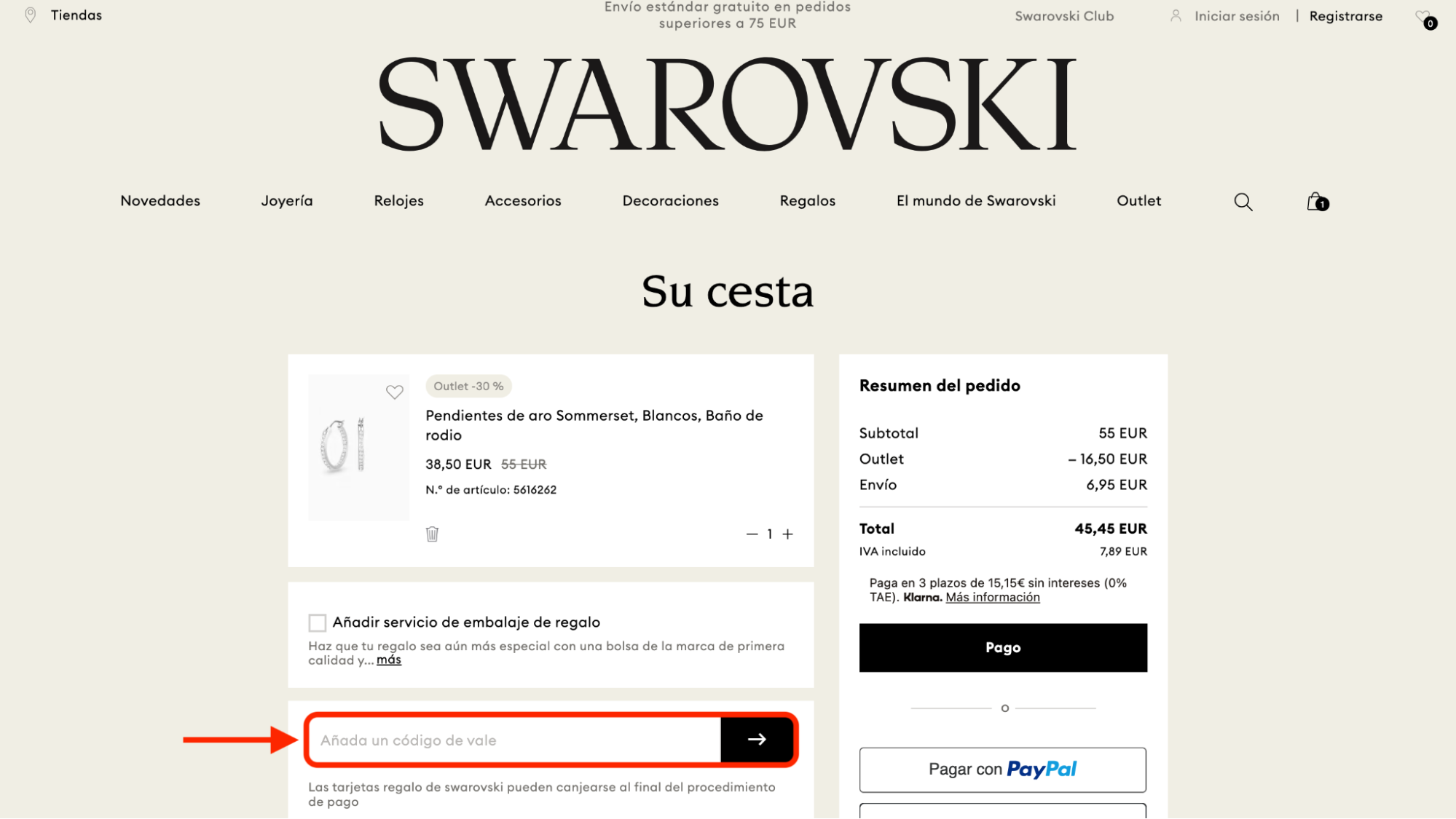 Imagen 2: Usar código promocional en Swarovski