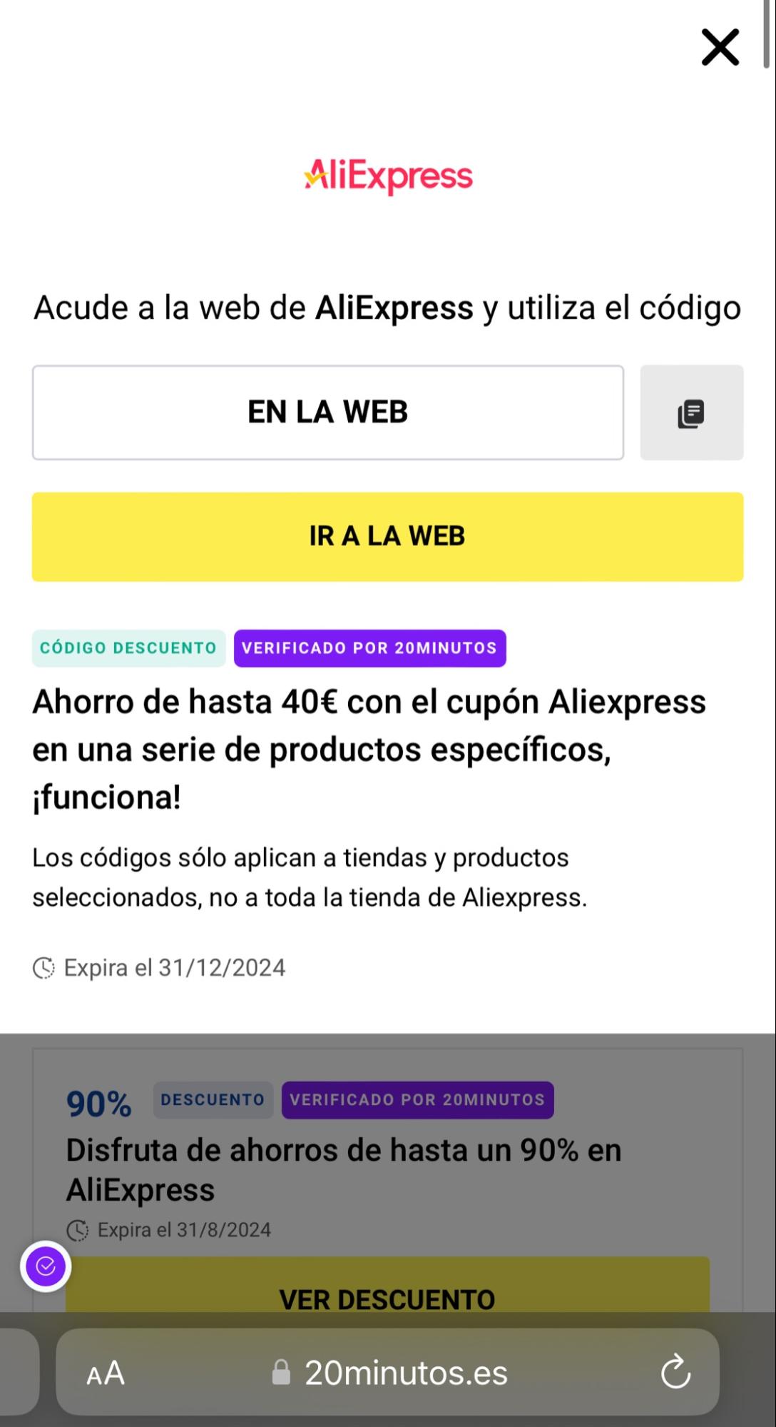 Imagen 2: Descuentos Aliexpress en Público Imagen 2: Usar código promocional en Aliexpress