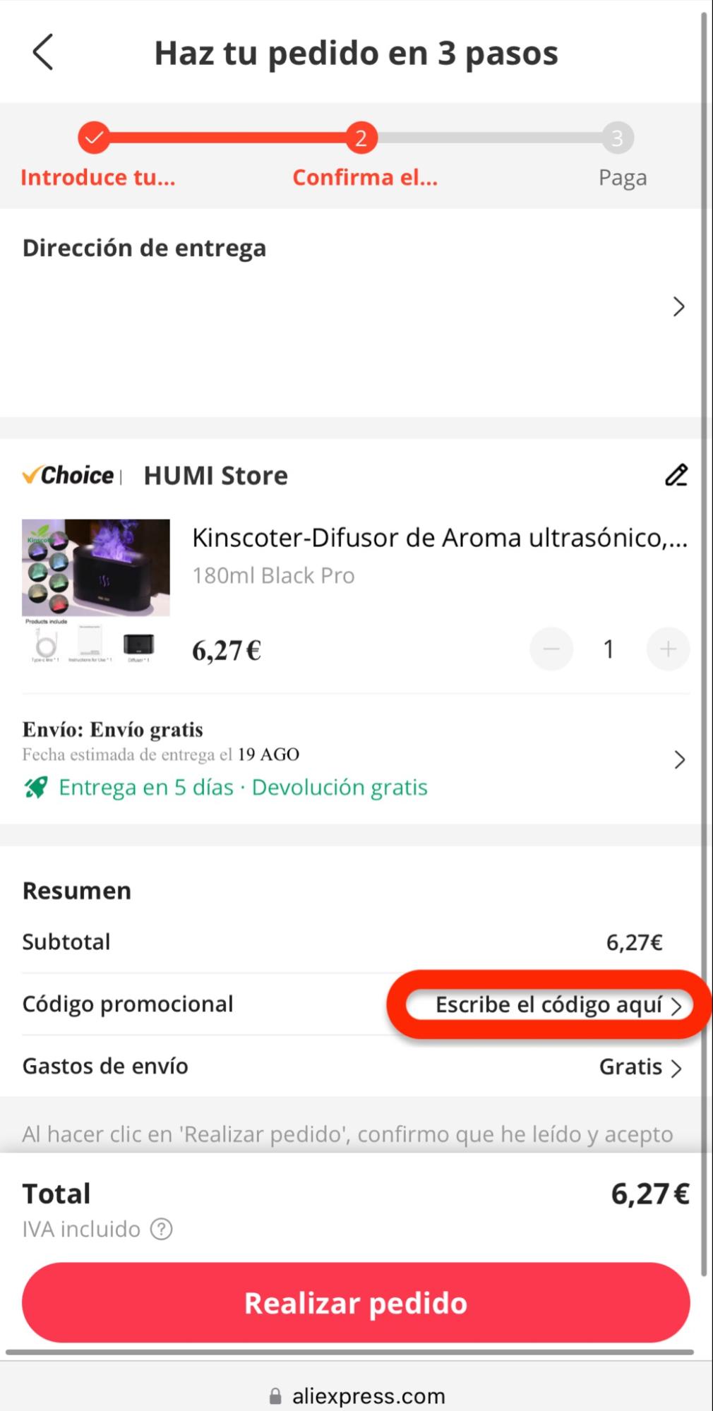 Imagen 6: Descuentos Aliexpress en Público Imagen 6: Usar código promocional en Aliexpress