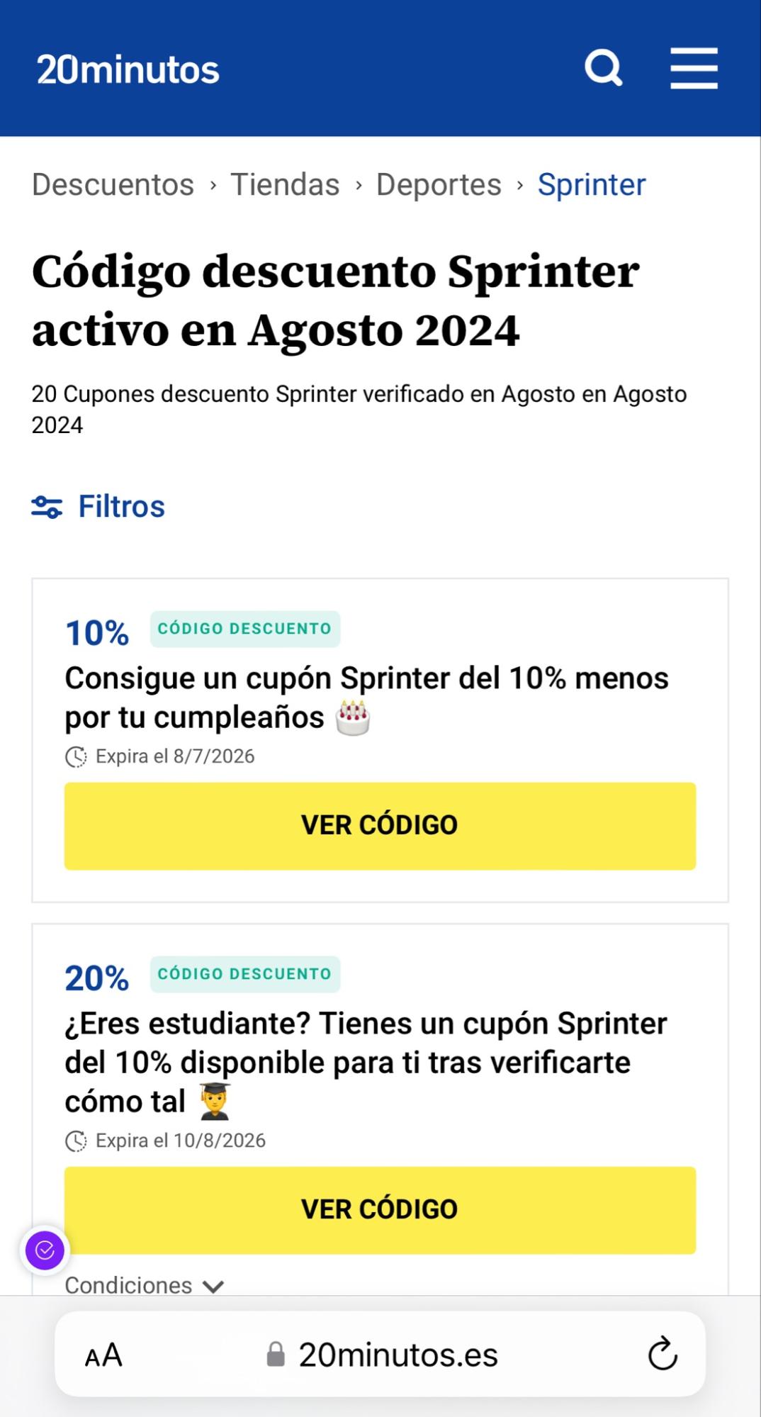 Descuentos Sprinter en Público Usar código promocional en Sprinter