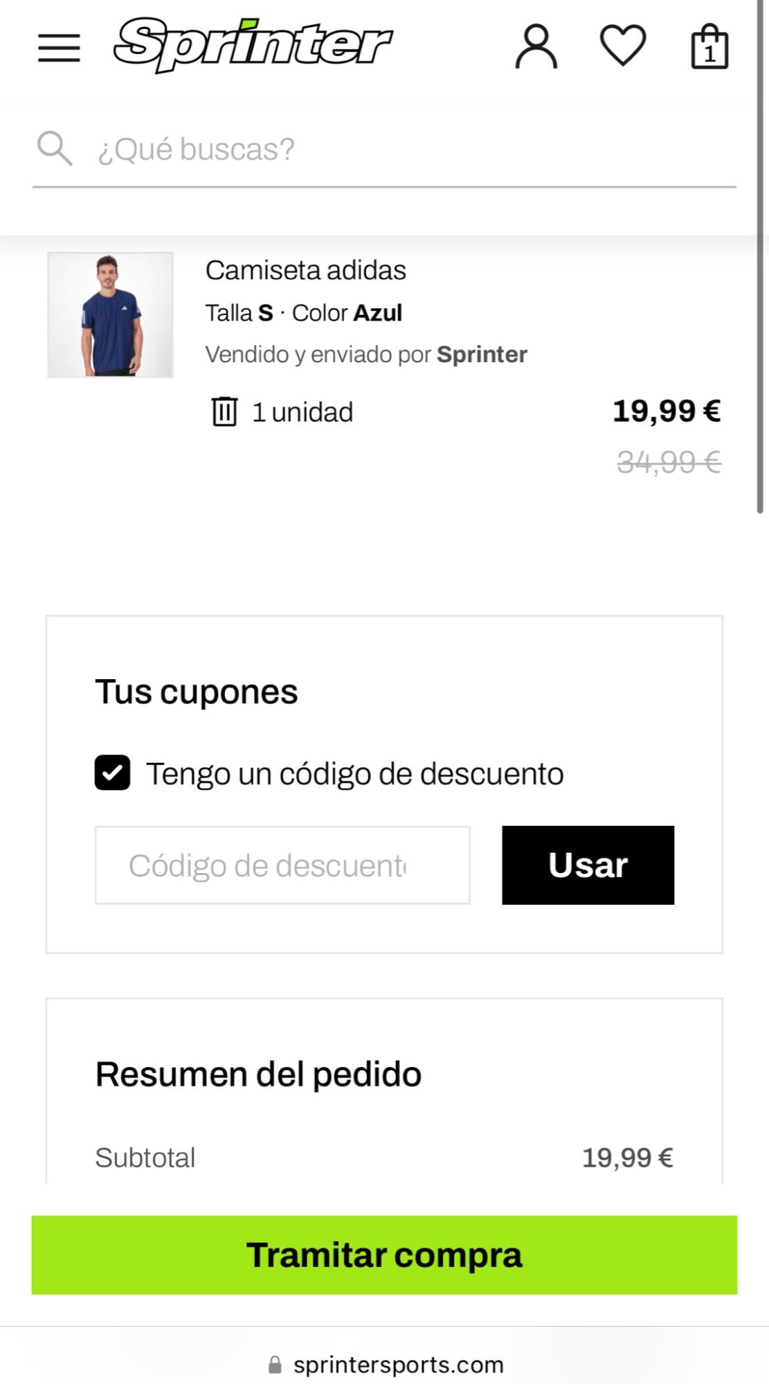 Imagen 3: Descuentos Sprinter en Público Imagen 3: Usar código promocional en Sprinter