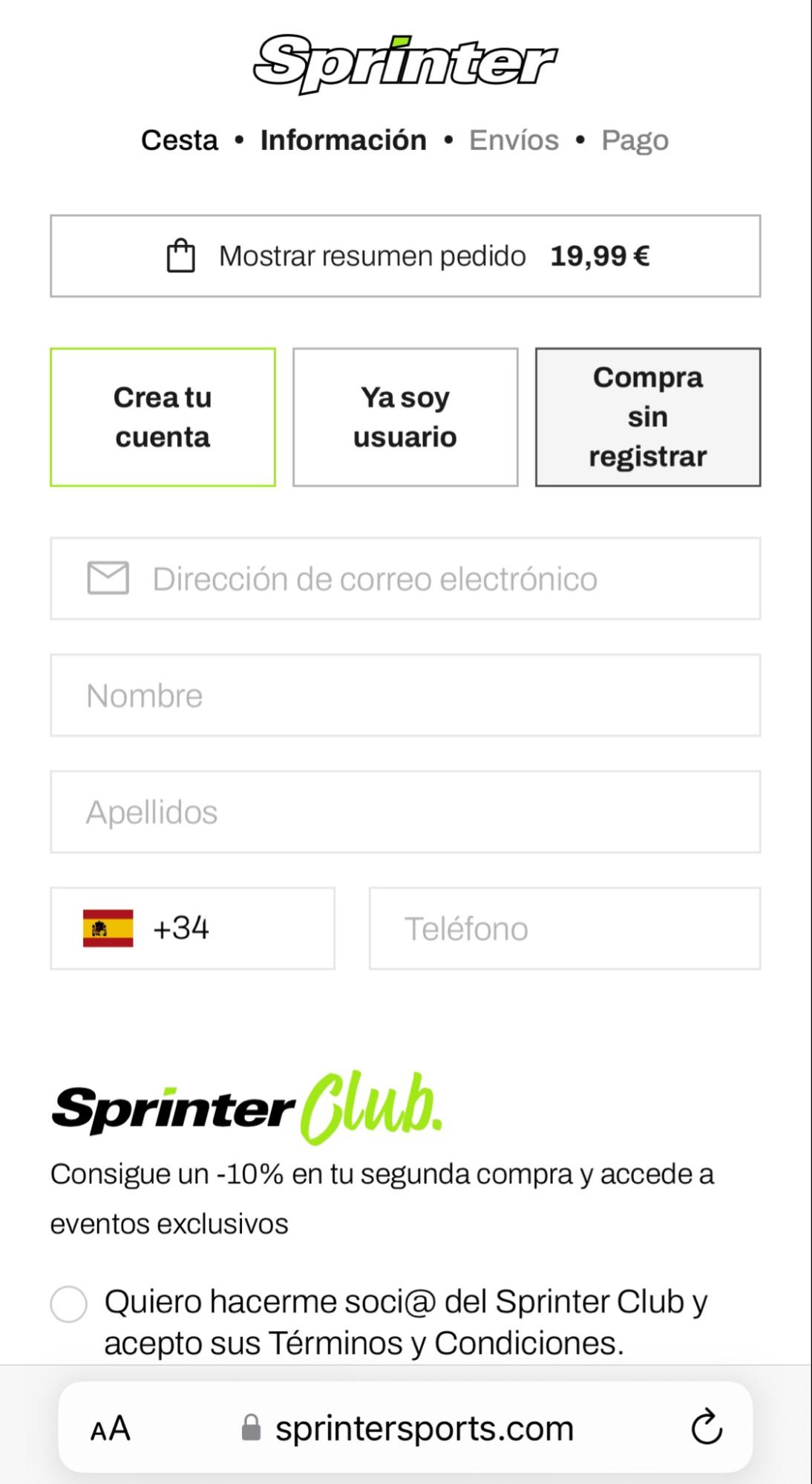 Imagen 4: Descuentos Sprinter en Público Imagen 4: Usar código promocional en Sprinter
