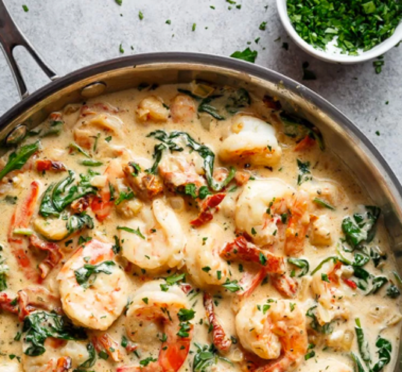 Cremoso de camarones al estilo toscano