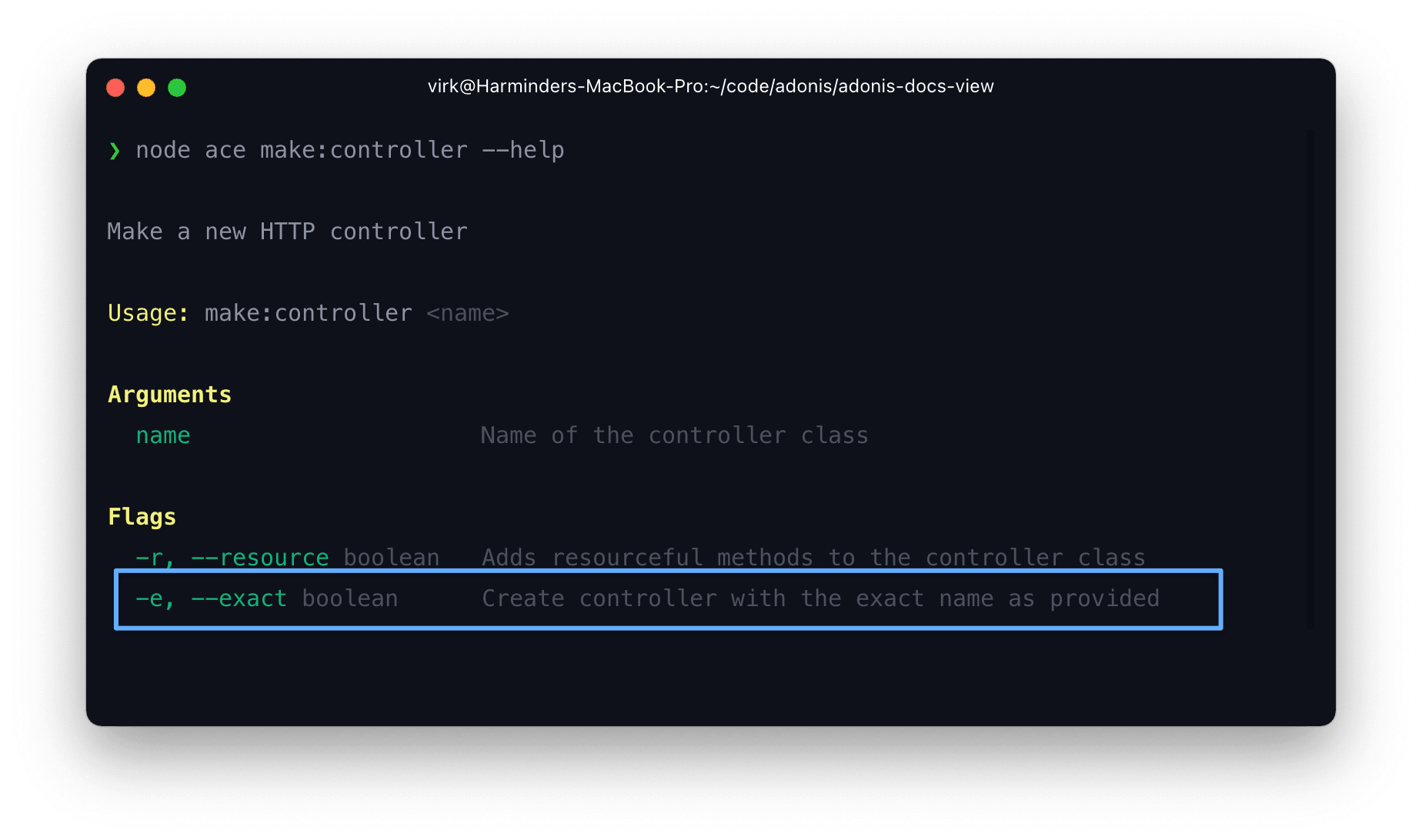 Output of "node ace make --help"
