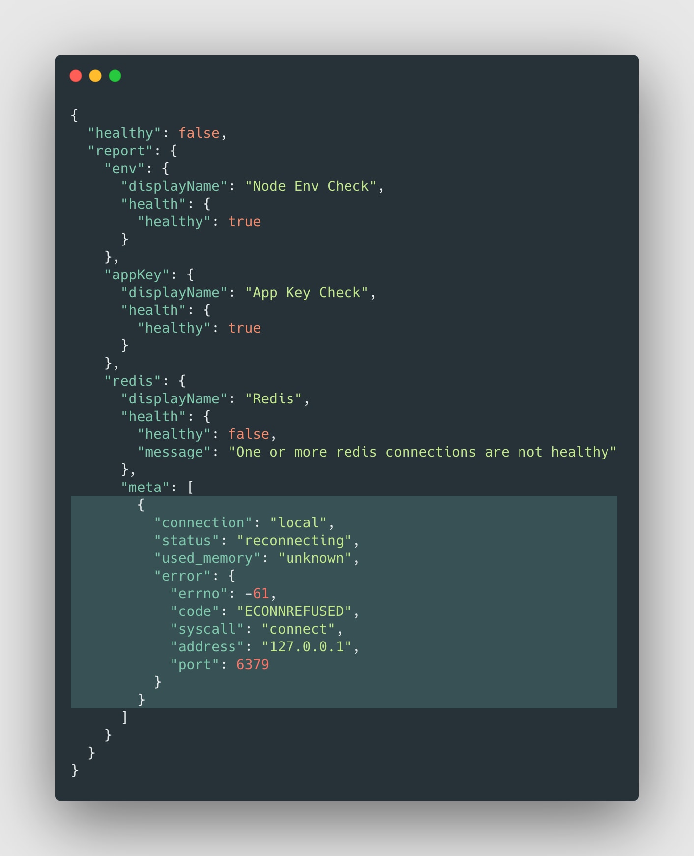 "Unhealthy connection report"