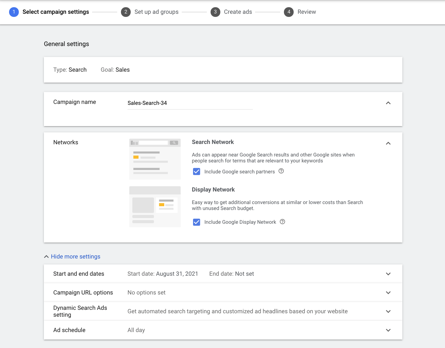 Google Ads Set Up Settings