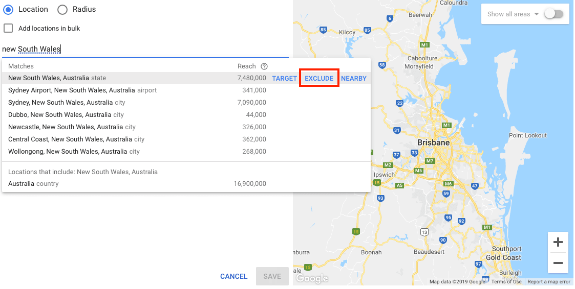 Google Ads Set Up Location Excludes