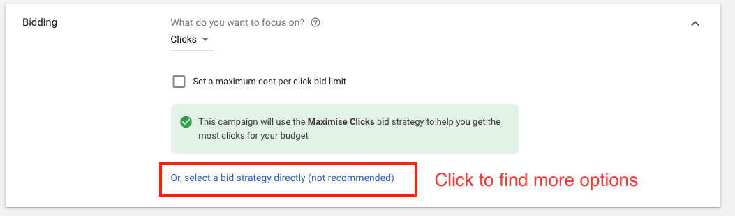 Google Ads Set Up Bid Settings