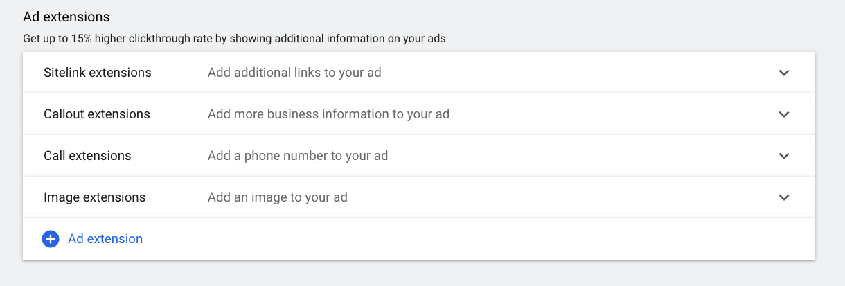 Google Ads Set Up Extension Settings