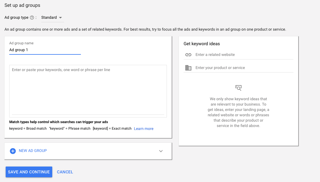 Google Ads Set Up Ad Groups