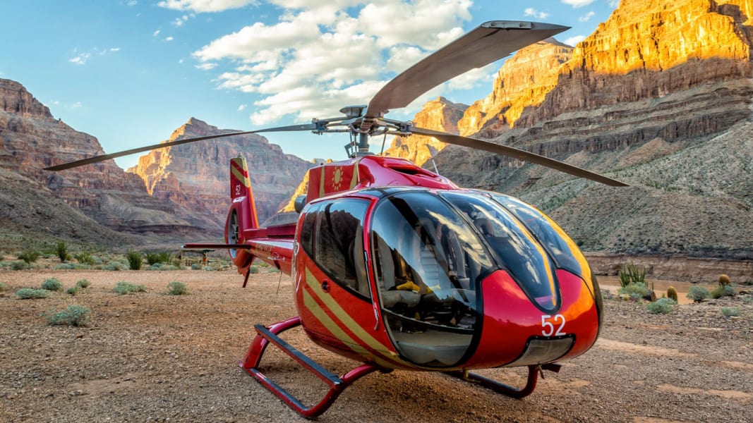 Sunset Grand Canyon Helicopter Tour with Floor Landing, Champagne Picnic and Strip Tour