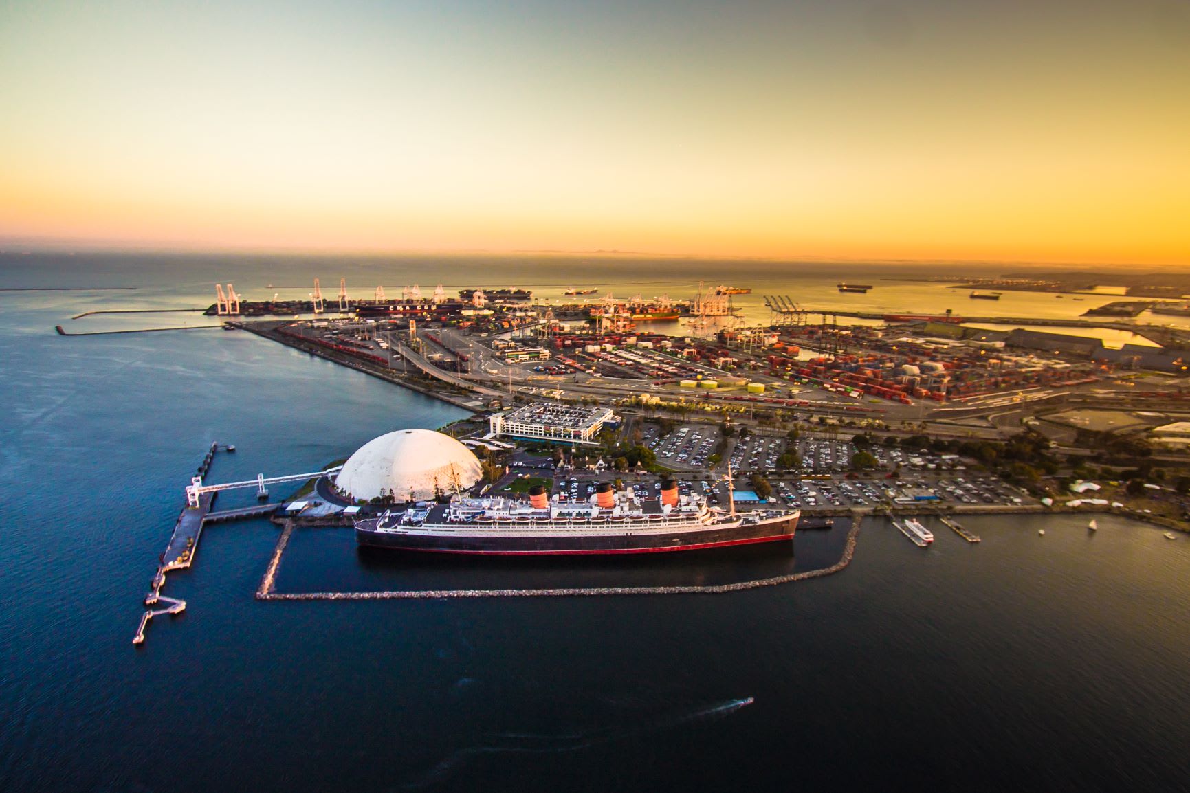 Queen Mary in Long Beach Harbor Los Angeles helicopter tour