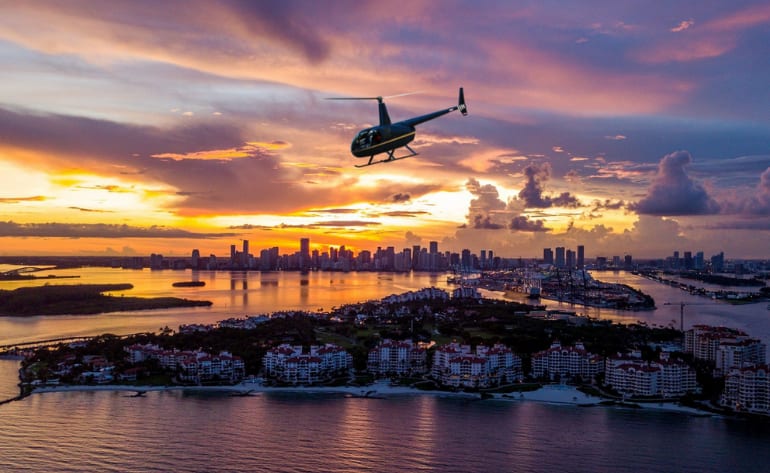 Sunset helicopter tour south beach magic miami tour