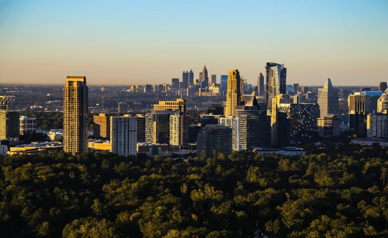 Private helicopter tour of Atlanta's King and Queen Buildings. Helicopter ride over ATL & Buckhead.