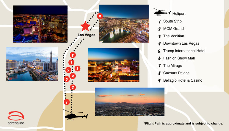 Las Vegas Helicopter Tour City Lights VIP high roller flight map