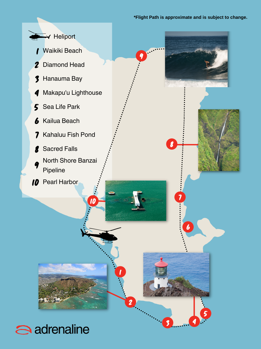 Map of Helicopter Oahu Tour