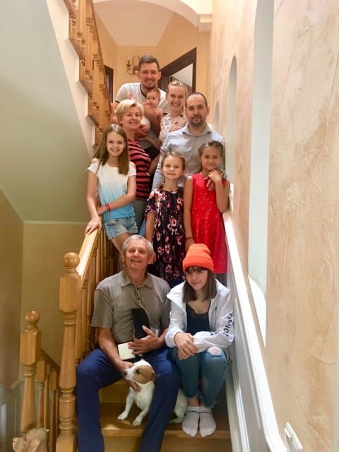 Family portrait on staircase
