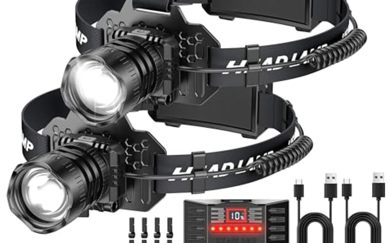 Curtsod Rechargeable LED Headlamp 2-Pack - 3500 Lumens Super Bright with Motion Sensor & 90° Rotation - Waterproof Headlight for Camping, Hiking, Running - 3 Light Modes