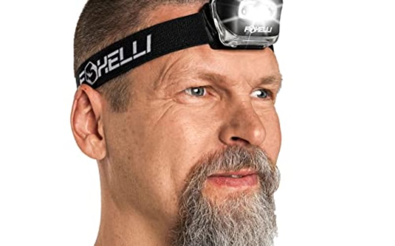 Foxelli LED Headlamp Flashlight for Adults & Kids, Running, Camping, Hiking Head Lamp with White & Red Light, Comfortable Headband, Lightweight & Waterproof, 3 AAA Batteries