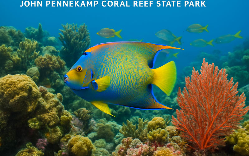 Colorful fish swimming through corals at John Pennekamp Coral Reef State Park.